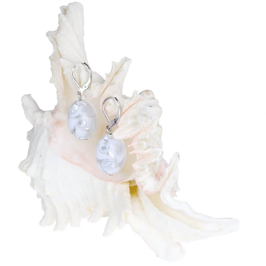 Lampglas Elegantní náušnice White Lace s ryzím stříbrem v perlách Lampglas EP1 - Náušnice Visací náušnice