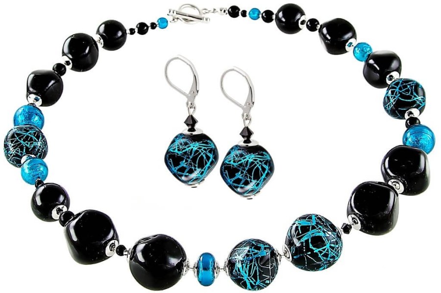 Lampglas Elegantní souprava šperků Turquoise Icon z perel Lampglas s ryzím stříbrem CQ3 (náhrdelník, náušnice) - Náhrdelníky