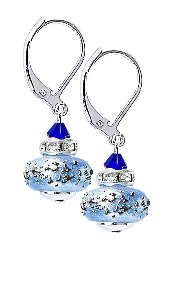 Lampglas Krásné náušnice Triple Blue 2 z perel Lampglas ECU34 - Náušnice Visací náušnice