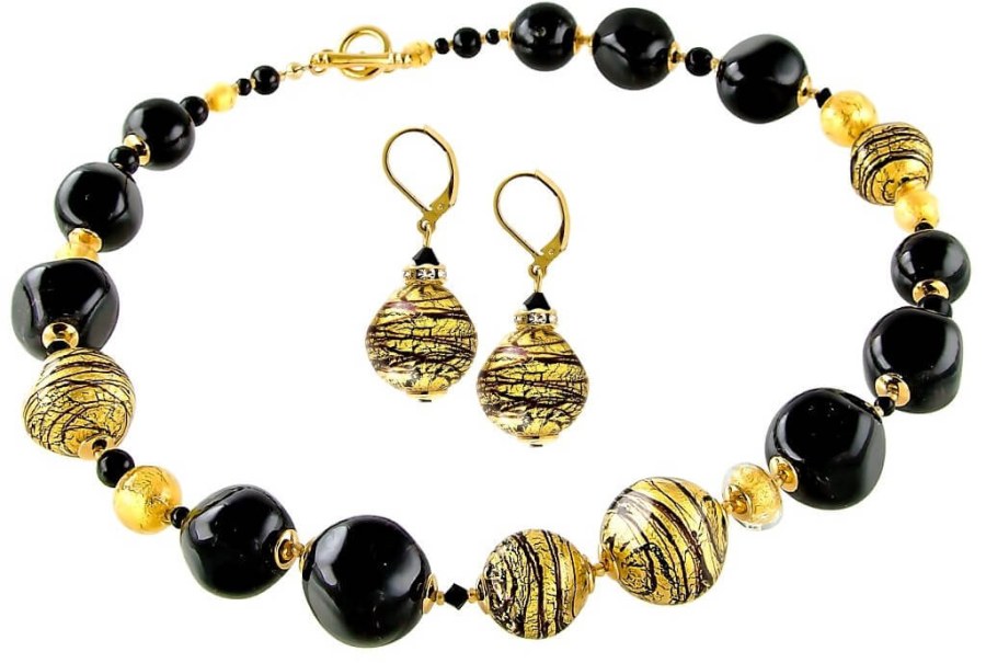 Lampglas Luxusní souprava šperků Golden Tiger z perel Lampglas s 24karátovým zlatem CQ5 (náhrdelník, náušnice) - Náhrdelníky