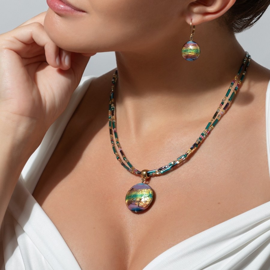 Lampglas Mysteriózní náhrdelník Rainbow Essence s 24karátovým zlatem v perle Lampglas NP46 - Náhrdelníky