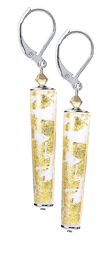 Lampglas Něžné náušnice Golden Swan s 24karátovým zlatem v perlách Lampglas EKR10 - Náušnice Dlouhé náušnice