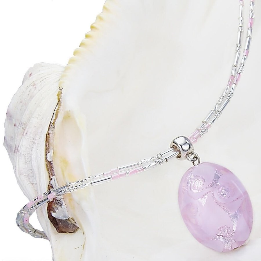 Lampglas Něžný náhrdelník Pink Lace s perlou Lampglas s ryzím stříbrem NP2 - Náhrdelníky