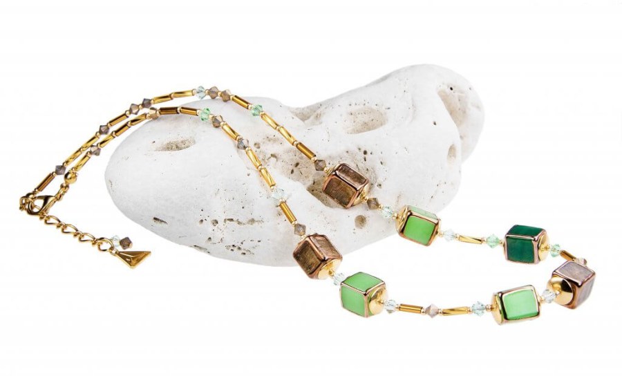 Lampglas Noblesní dámský náhrdelník Emerald Shadow z perel Lampglas NCU5 - Náhrdelníky