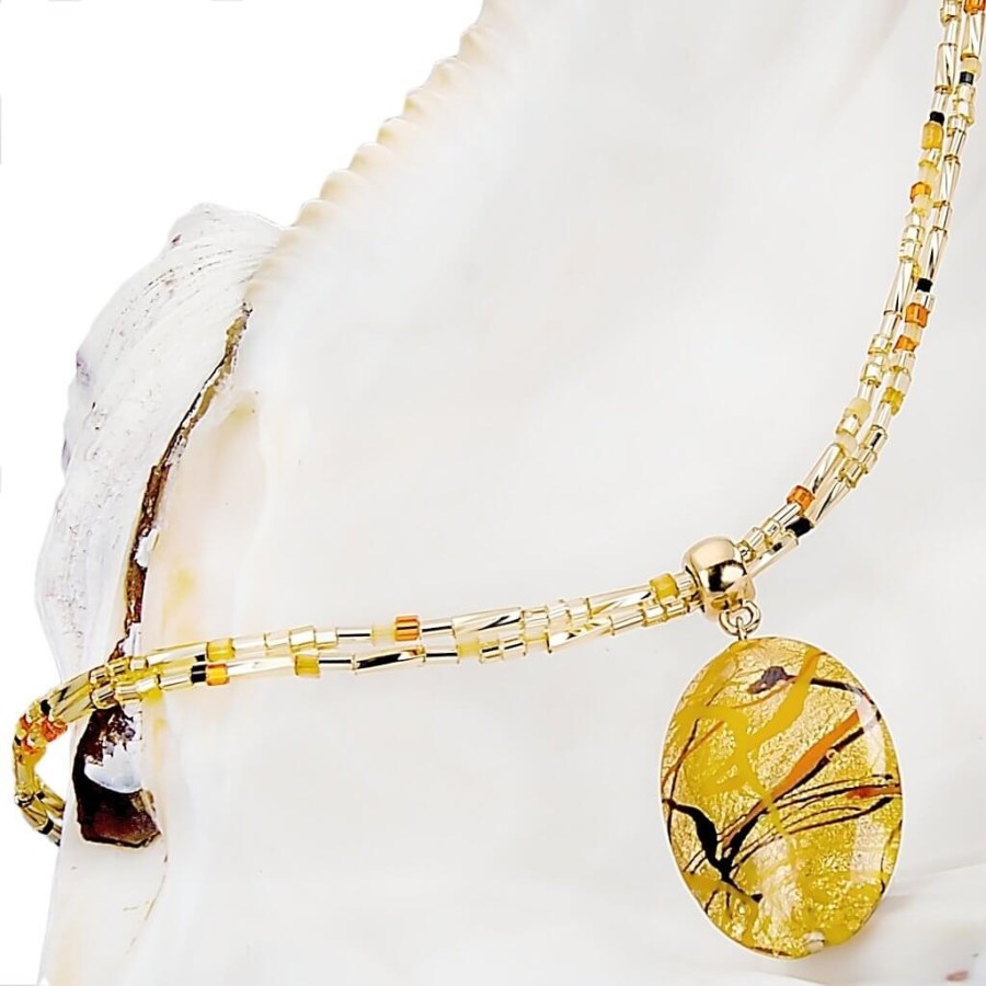 Lampglas Originální dámský náhrdelník Sunny Meadow s perlou Lampglas s 24karátovým zlatem NP16 - Náhrdelníky