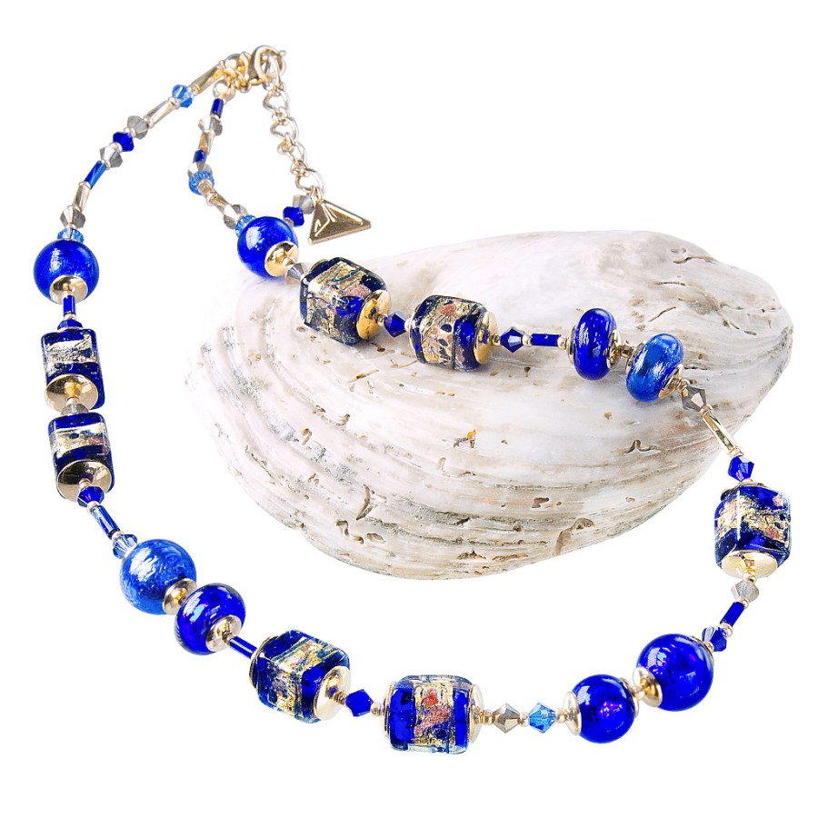 Lampglas Překrásný náhrdelník Blue Passion s 24karátovým zlatem v perlách Lampglas NCU38 - Náhrdelníky