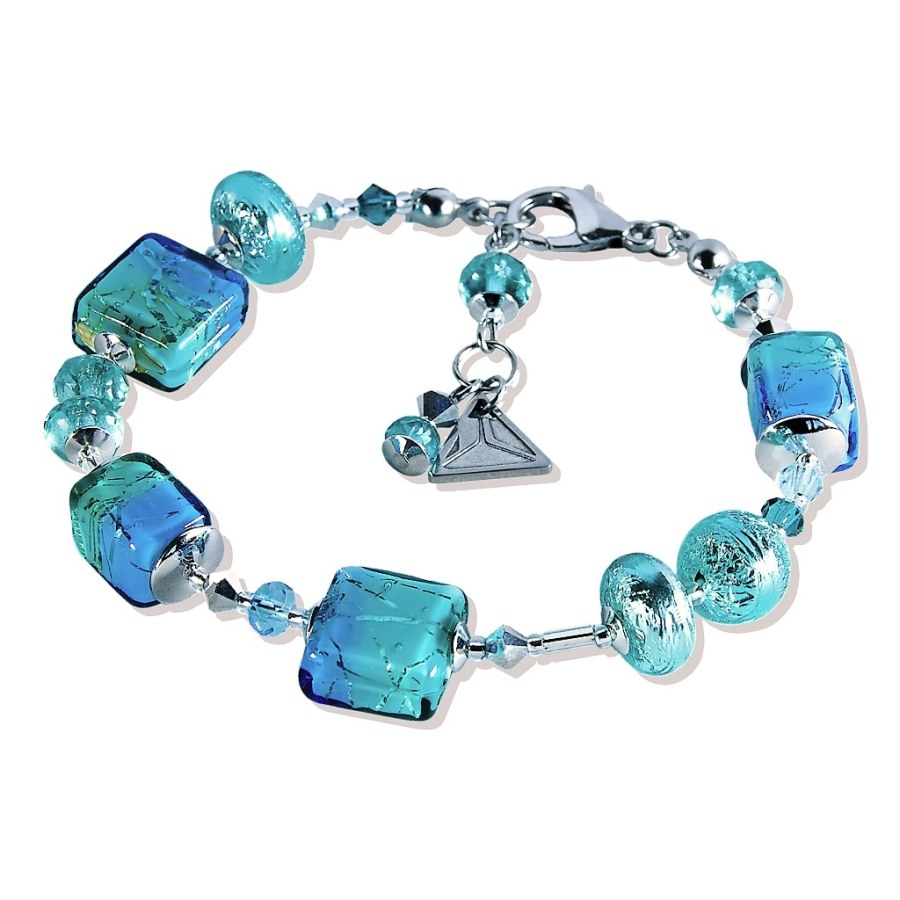 Lampglas Půvabný náramek Turquoise Delight s ryzím stříbrem v perlách Lampglas BCU69 - Náramky Korálkové náramky