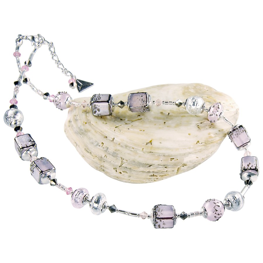 Lampglas Romantický náhrdelník Delicate Pink s ryzím stříbrem v perlách Lampglas NCU40 - Náhrdelníky