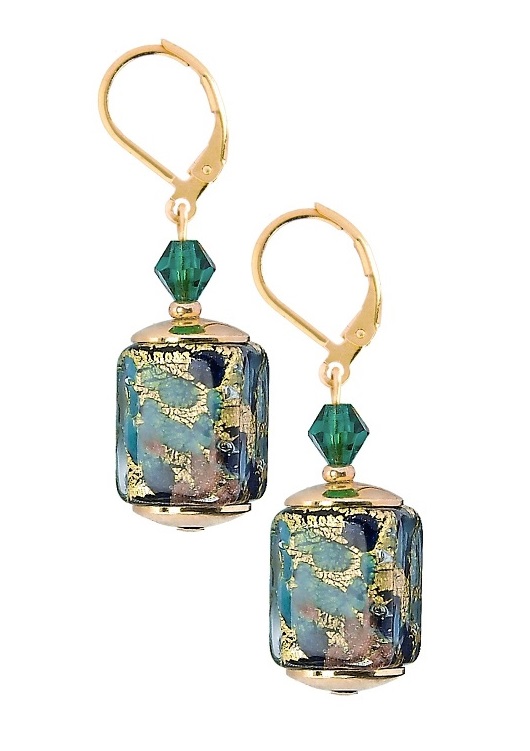Lampglas Slušivé náušnice Emerald Oasis s 24karátovým zlatem v perlách Lampglas ECU68 - Náušnice Visací náušnice