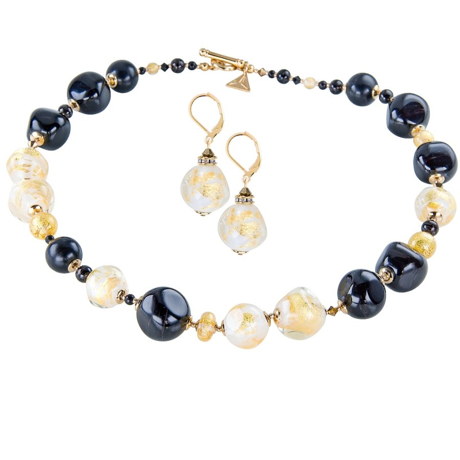 Lampglas Souprava šperků Gold Elegance s 24karátovým zlatem v perlách Lampglas CQ11 (náhrdelník, náušnice) - Náhrdelníky