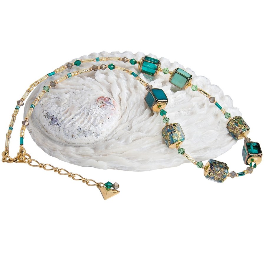 Lampglas Úchvatný náhrdelník Emerald Oasis s 24karátovým zlatem v perlách Lampglas NCU68 - Náhrdelníky