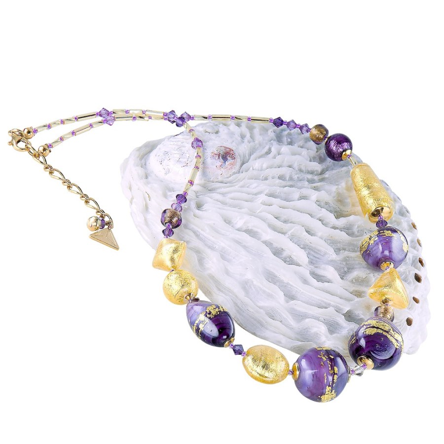 Lampglas Unikátní náhrdelník Violet Shine s 24karátovým zlatem v perlách Lampglas NRO11 - Náhrdelníky