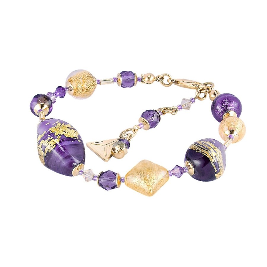 Lampglas Unikátní náramek Violet Shine s 24karátovým zlatem v perlách Lampglas BRO11