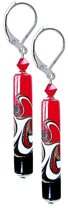 Lampglas Vášnivé náušnice Red Black s unikátní perlou Lampglas EPR12 - Náušnice Dlouhé náušnice