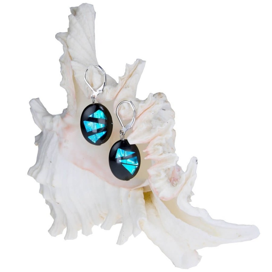 Lampglas Výrazné náušnice Turquoise Shards z perel Lampglas s ryzím stříbrem EP12 - Náušnice Visací náušnice