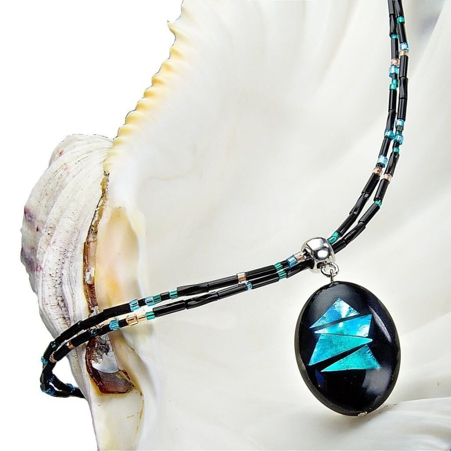 Lampglas Výrazný náhrdelník Turquoise Shards s perlou Lampglas s ryzím stříbrem NP12 - Náhrdelníky