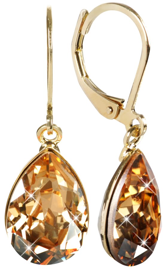 Levien Elegantní pozlacené náušnice s krystaly Pear Golden Shadow