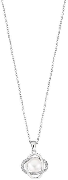 Lotus Silver Něžný stříbrný náhrdelník s čirými zirkony a syntetickou perlou LP3094-1/1 - Náhrdelníky
