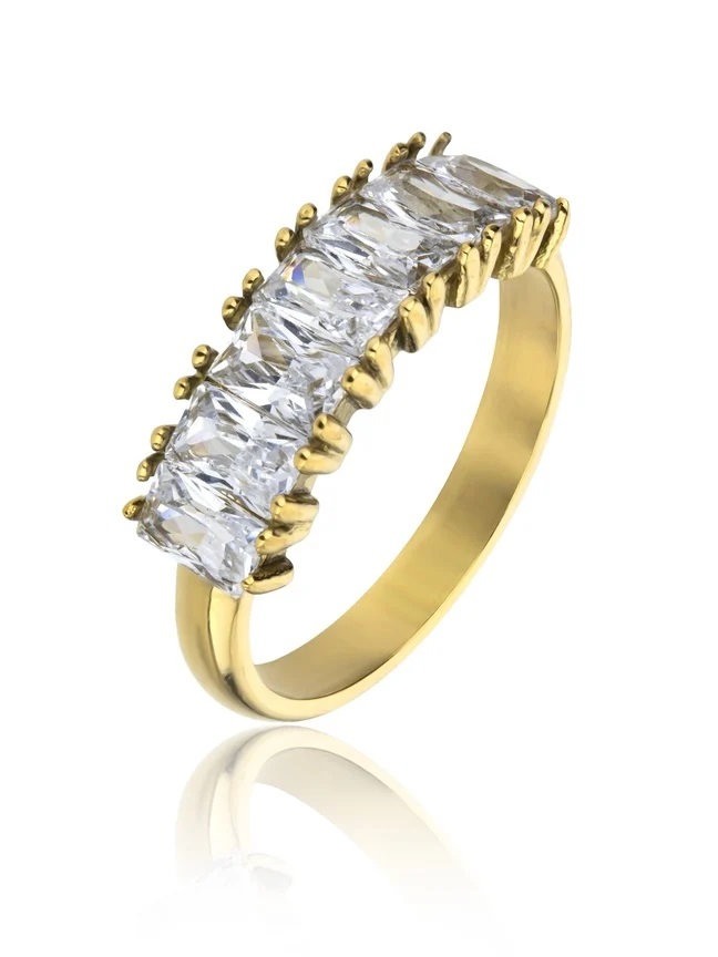 Marc Malone Blyštivý pozlacený prsten se zirkony Leila White Ring MCR23061G 52 mm - Prsteny Prsteny s kamínkem