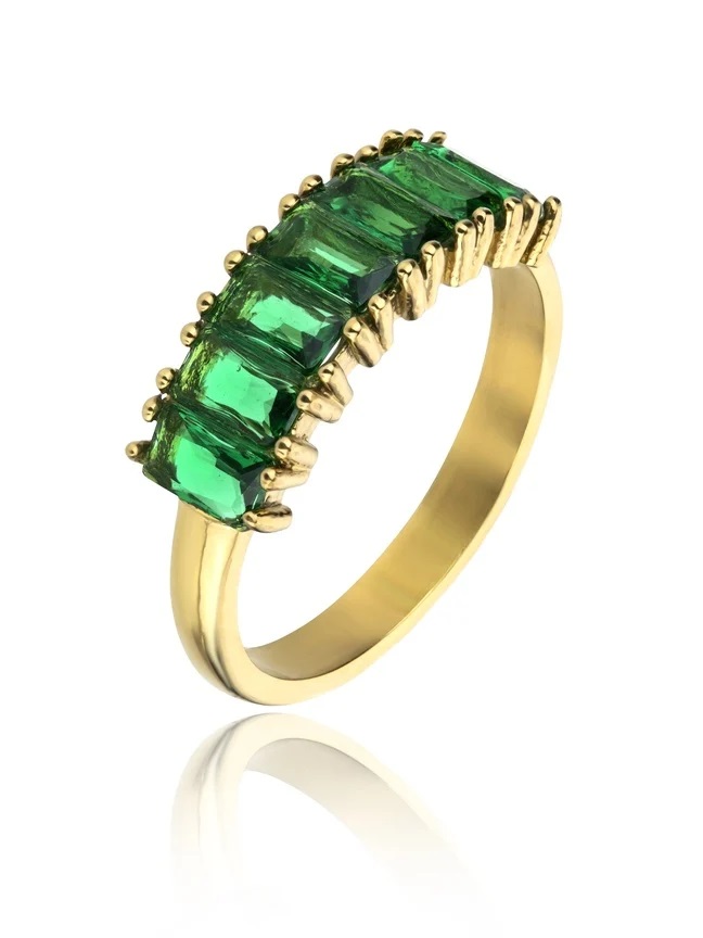 Marc Malone Blyštivý pozlacený prsten se zirkony Leila Green Ring MCR23062G 52 mm - Prsteny Prsteny s kamínkem