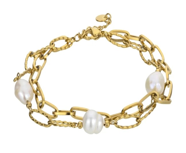 Marc Malone Pozlacený dvojitý náramek s perlami Dakota White Bracelet MCB23044G - Náramky Řetízkové náramky