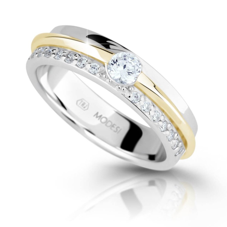 Modesi Bicolor stříbrný prsten se zirkony M16023 58 mm - Prsteny Prsteny s kamínkem