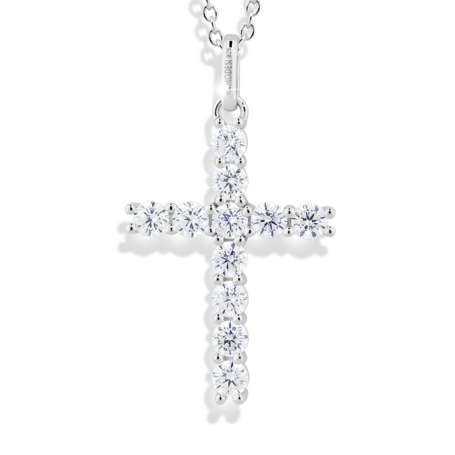 Modesi Blyštivý stříbrný náhrdelník Křížek M00441 (řetízek, přívěsek) - Náhrdelníky