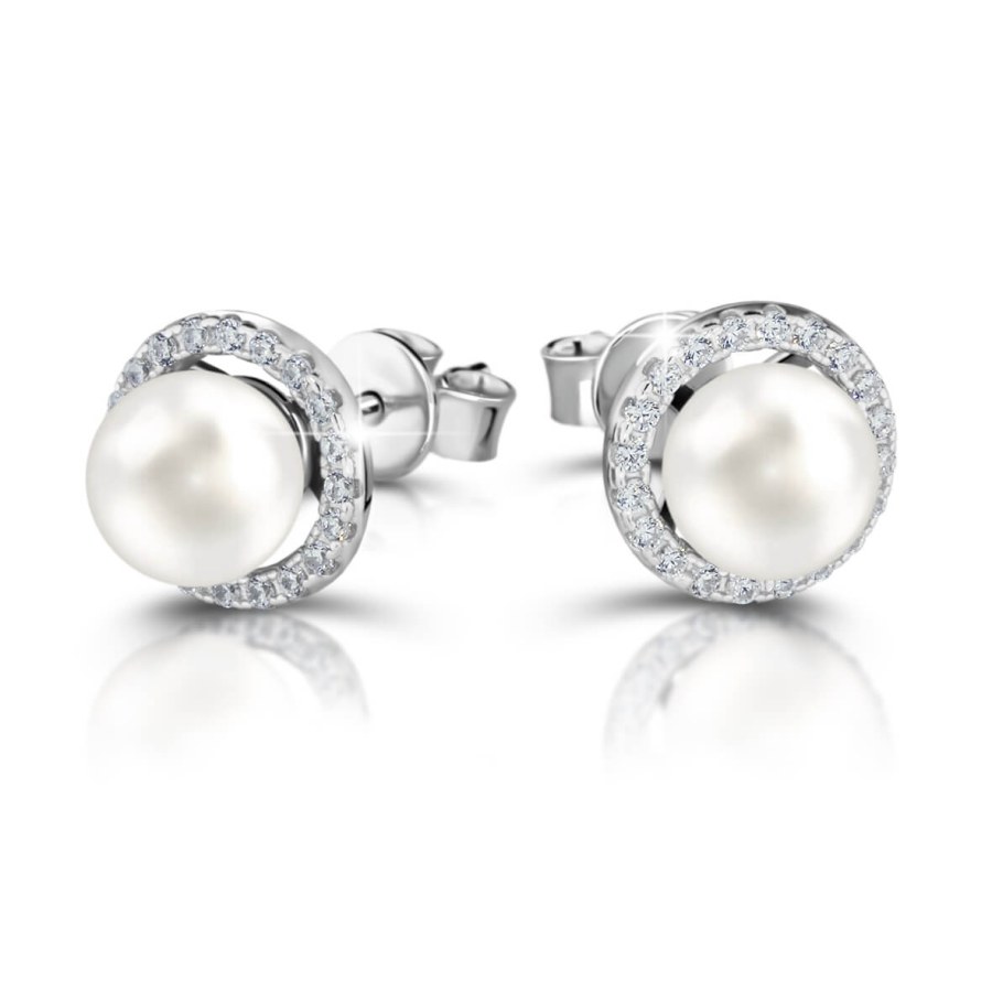 Modesi Elegantní stříbrné náušnice se syntetickými perlami M23072 - Náušnice Pecky