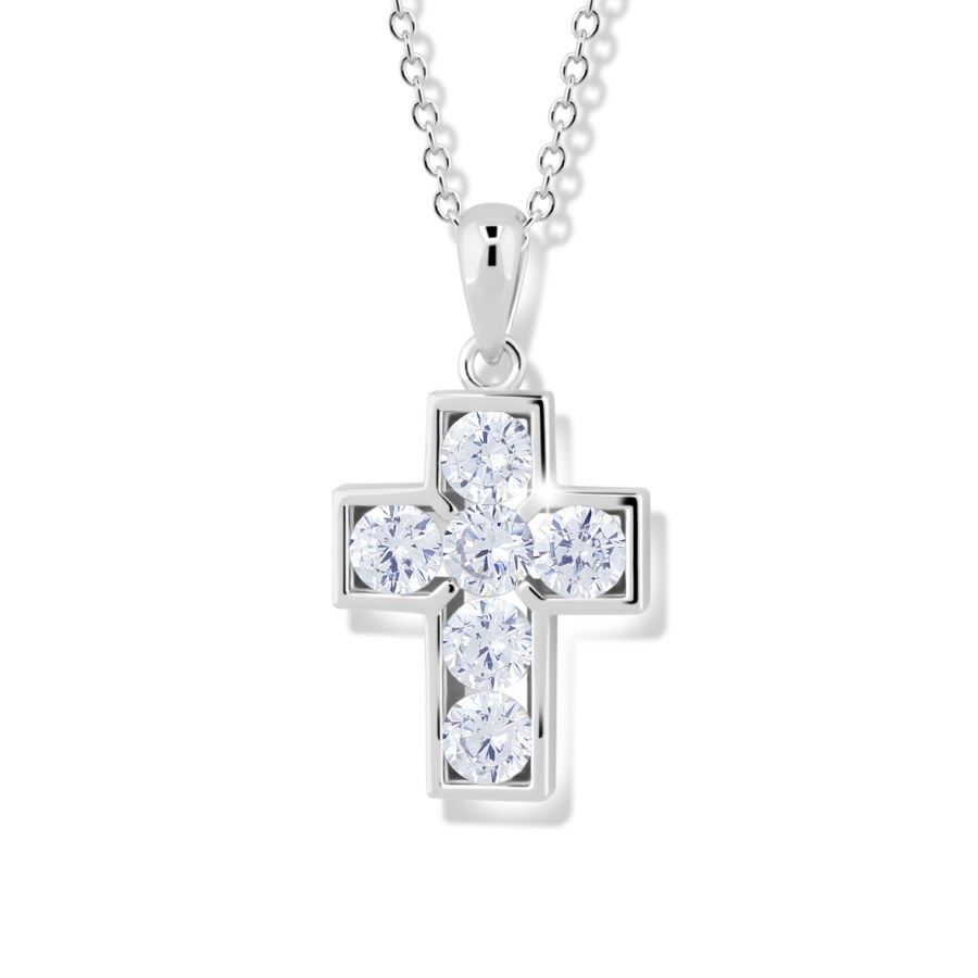 Modesi Slušivý náhrdelník s kubickými zirkony Křížek M00841 (řetízek, přívěsek) - Náhrdelníky