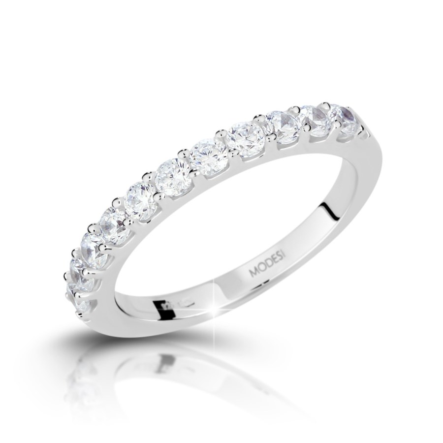 Modesi Třpytivý stříbrný prsten se zirkony M13087 50 mm - Prsteny Prsteny s kamínkem