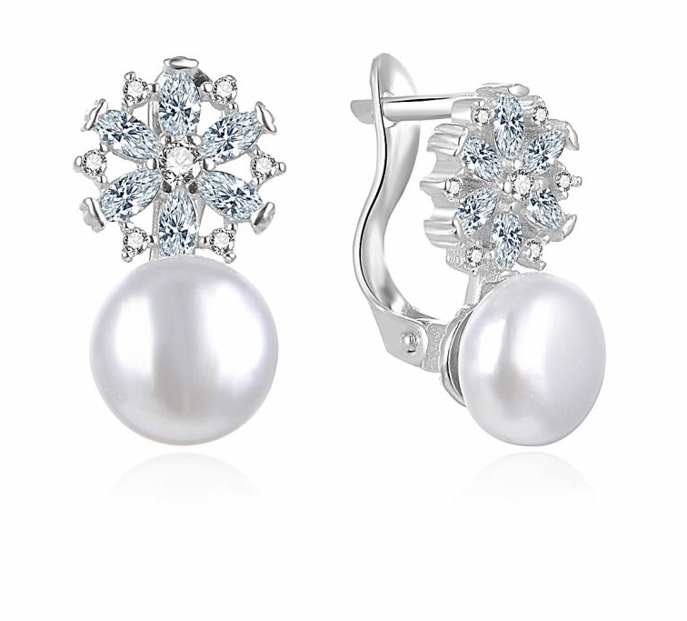 MOISS Elegantní stříbrné náušnice s perlami a zirkony E0002566