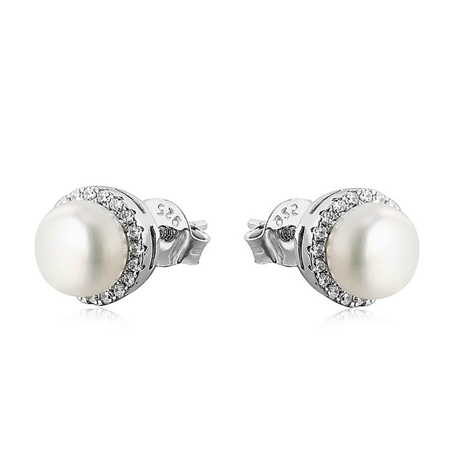MOISS Elegantní stříbrné náušnice s perlami a zirkony EP000111 - Náušnice Pecky