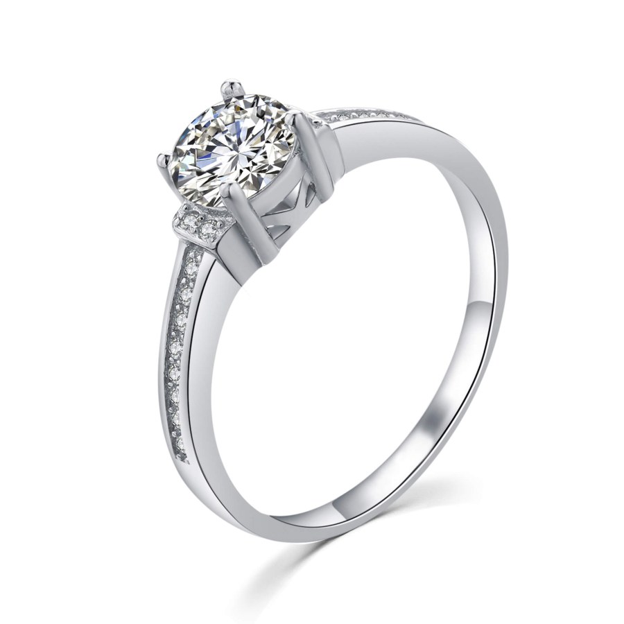 MOISS Elegantní stříbrný prsten s čirými zirkony R00006 49 mm - Prsteny Prsteny s kamínkem