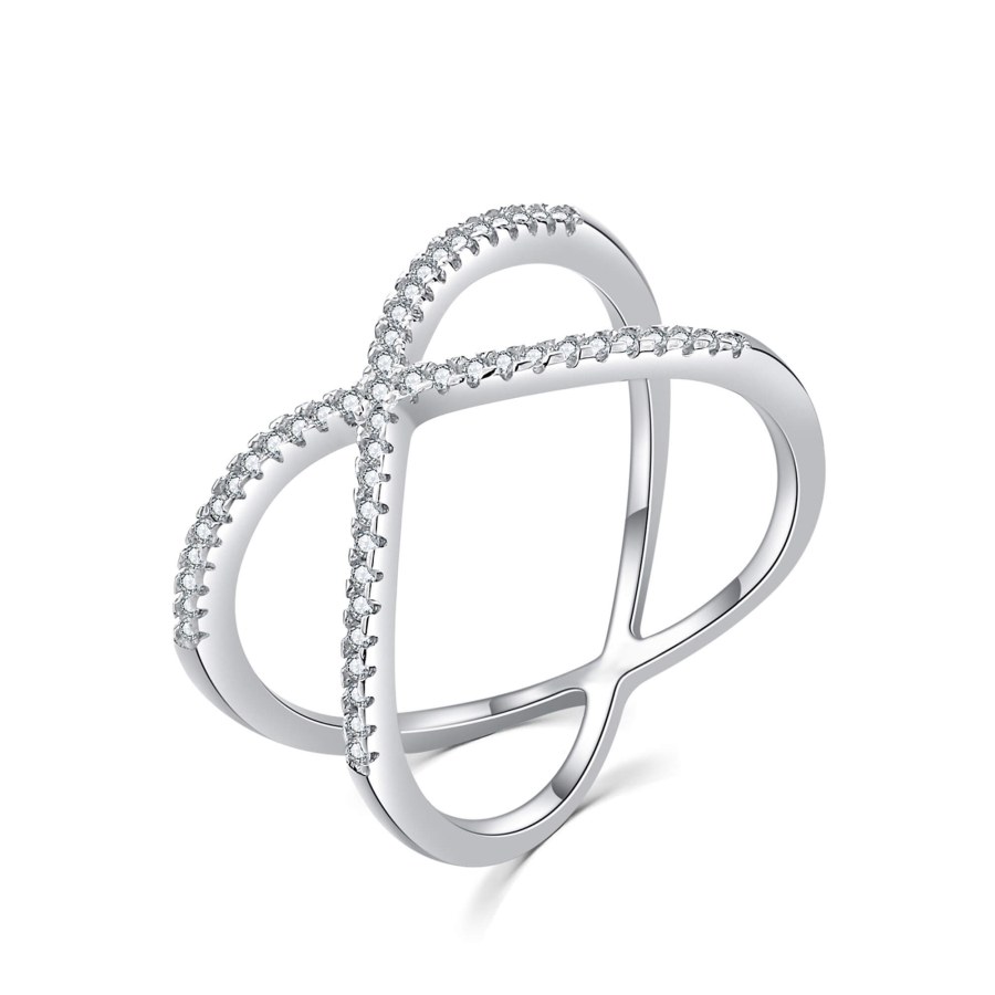 MOISS Minimalistický dvojitý prsten ze stříbra se zirkony R00021 52 mm - Prsteny Prsteny s kamínkem