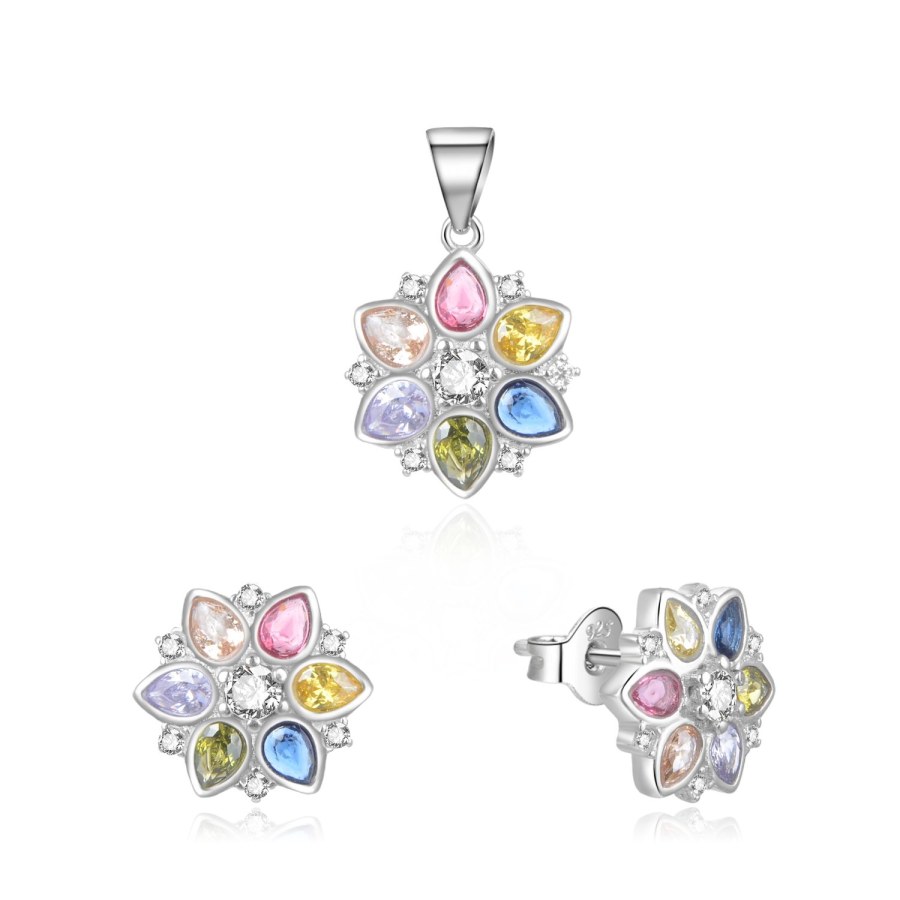 MOISS Pestrobarevná stříbrná sada šperků s kamínky S0000260 (přívěsek, náušnice) - Přívěsky a korálky