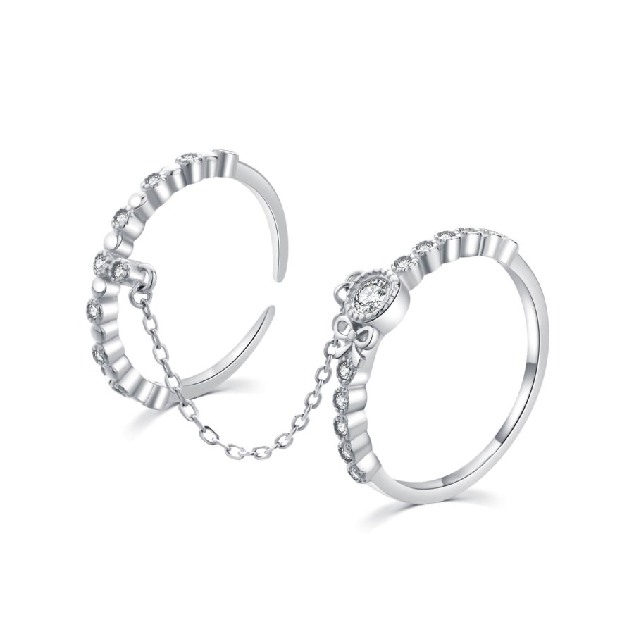 MOISS Půvabný dvojitý prsten ze stříbra se zirkony R00022 54 mm - Prsteny Prsteny s kamínkem