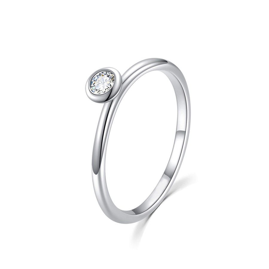 MOISS Půvabný stříbrný prsten s čirým zirkonem R00019 59 mm - Prsteny Prsteny s kamínkem