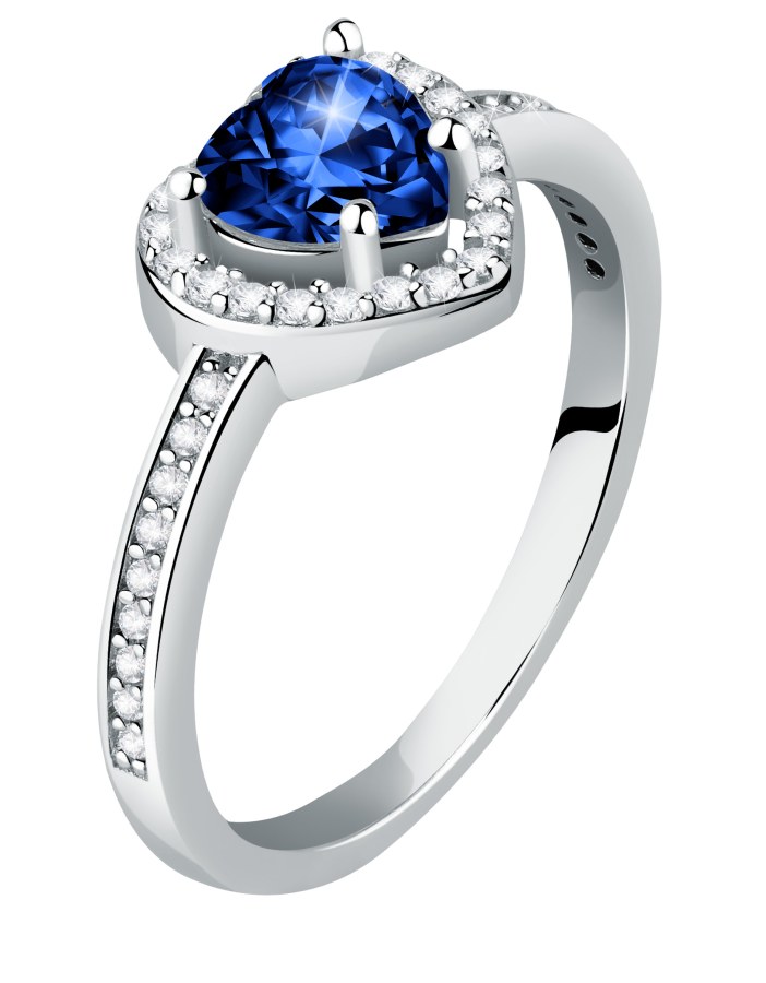 Morellato Třpytivý stříbrný prsten Srdce s modrým zirkonem Tesori SAVB150 52 mm - Prsteny Prsteny s kamínkem