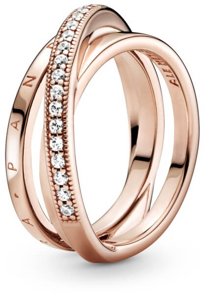 Pandora Bronzový propletený prsten se zirkony Pavé 189057C01 58 mm - Prsteny Prsteny s kamínkem