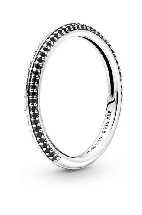 Pandora Minimalistický stříbrný prsten s černými krystaly Me 199679C02 50 mm - Prsteny Prsteny s kamínkem