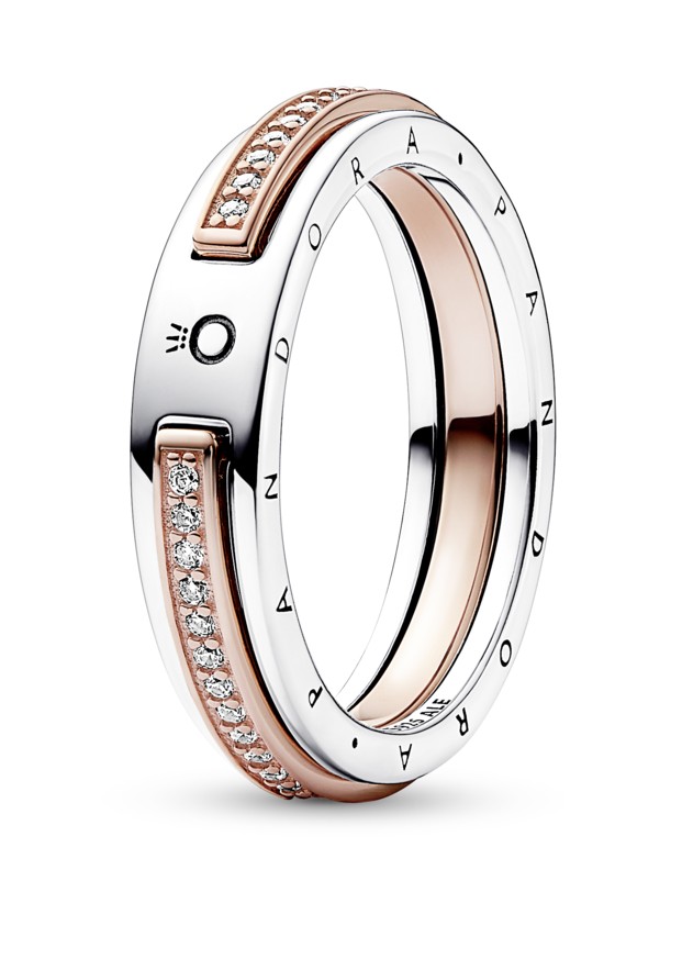 Pandora Originální bicolor prsten se zirkony Signature Logo 182773C01 50 mm - Prsteny Prsteny s kamínkem
