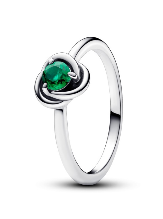 Pandora Stříbrný prsten se zeleným krystalem Květnový měsíční kámen 192993C05 50 mm - Prsteny Prsteny s kamínkem