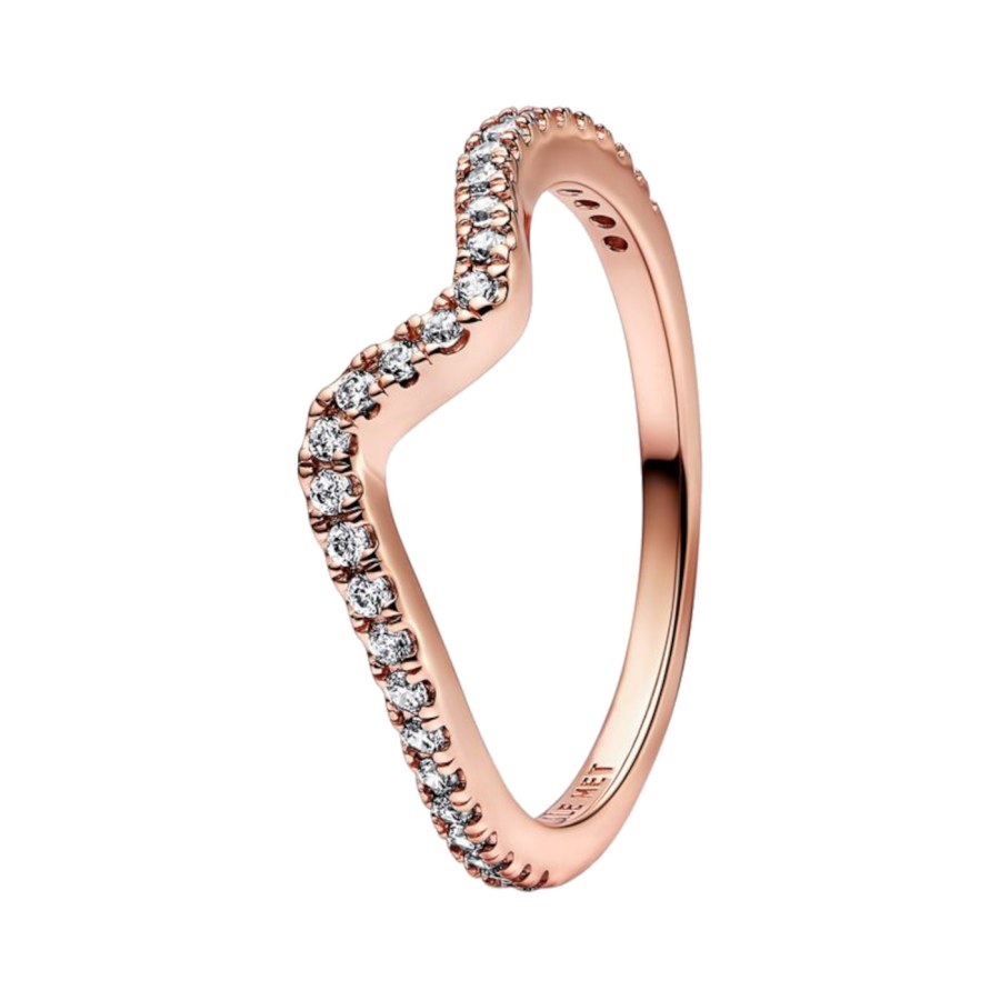 Pandora Vlnitý bronzový prsten se zirkony Rose Timeless 182539C01 58 mm - Prsteny Prsteny s kamínkem