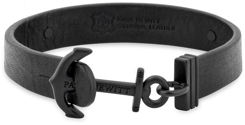 Paul Hewitt Černý kožený náramek s kotvou PH-MSC-B-B-BL 21 cm - Náramky