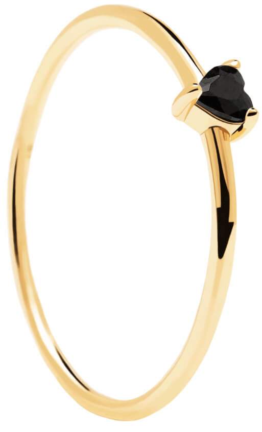 PDPAOLA Minimalistický pozlacený prsten se srdíčkem Black Heart Gold AN01-224 56 mm - Prsteny Prsteny s kamínkem