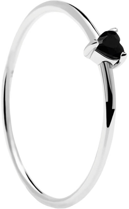 PDPAOLA Minimalistický stříbrný prsten se srdíčkem Black Heart Silver AN02-224 52 mm - Prsteny Prsteny s kamínkem
