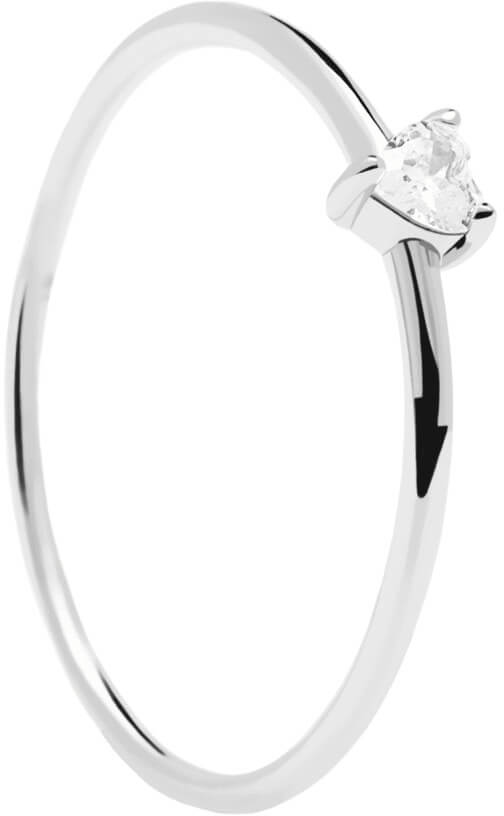 PDPAOLA Minimalistický stříbrný prsten se srdíčkem White Heart Silver AN02-223 50 mm - Prsteny Prsteny s kamínkem