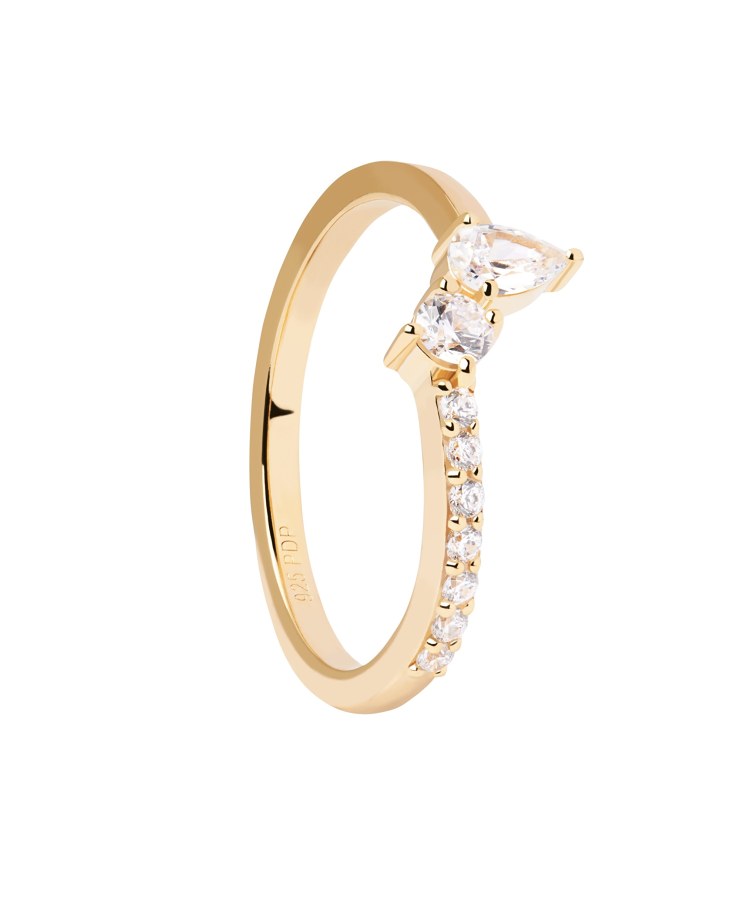 PDPAOLA Krásný pozlacený prsten se zirkony Ava Essentials AN01-863 48 mm - Prsteny Prsteny s kamínkem