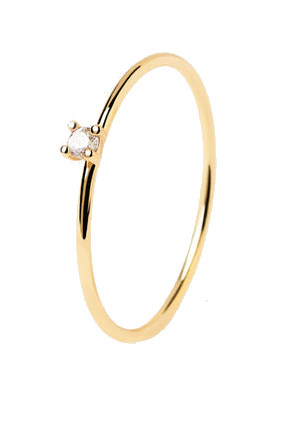 PDPAOLA Minimalistický pozlacený prsten se zirkonem White Solitary Essentials AN01-156 50 mm - Prsteny Prsteny s kamínkem