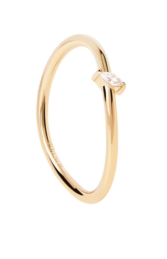 PDPAOLA Něžný pozlacený prsten se zirkonem Leaf Essentials AN01-842 48 mm - Prsteny Prsteny s kamínkem